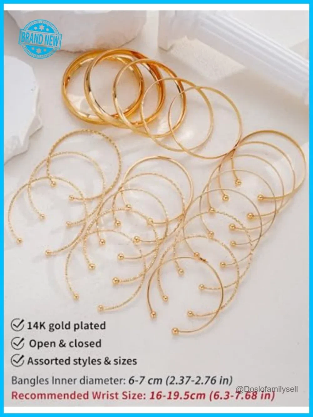 19Pcs Multi Stackable Textured Bangles Set 14K Gold Plated Chunky Bracelet Boho